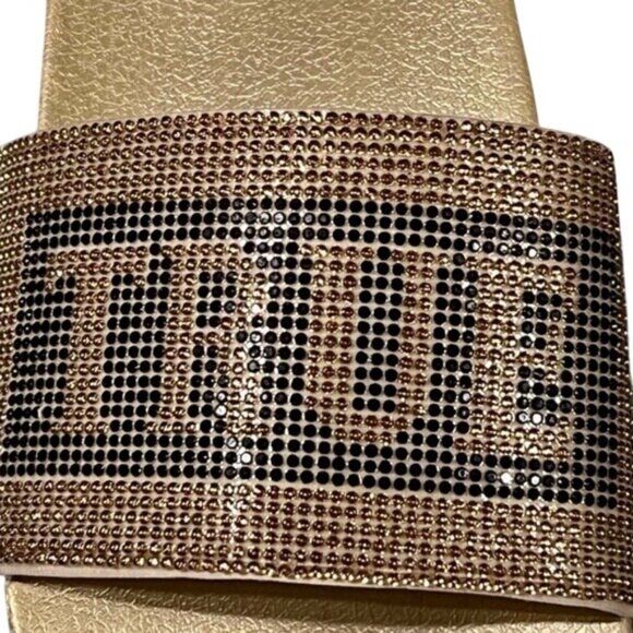 True Religion Gold Rhinestone Slide Sandals Womens Size 9 - Picture 3 of 10